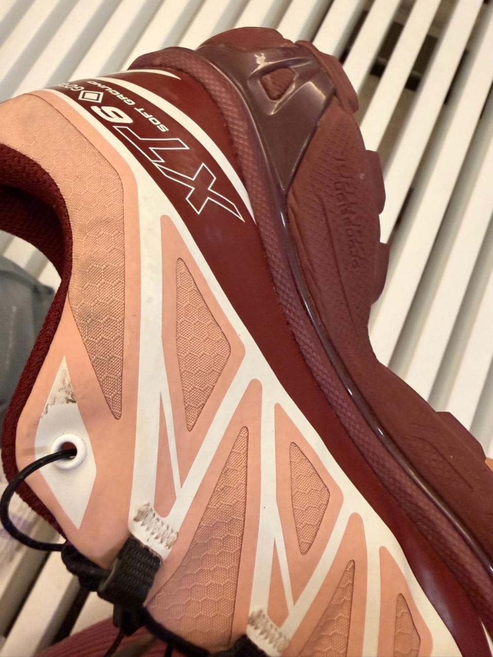 Salomon Pink Trail Sneakers with Burgundy Trim and Color Accents - Picture 3 of 7